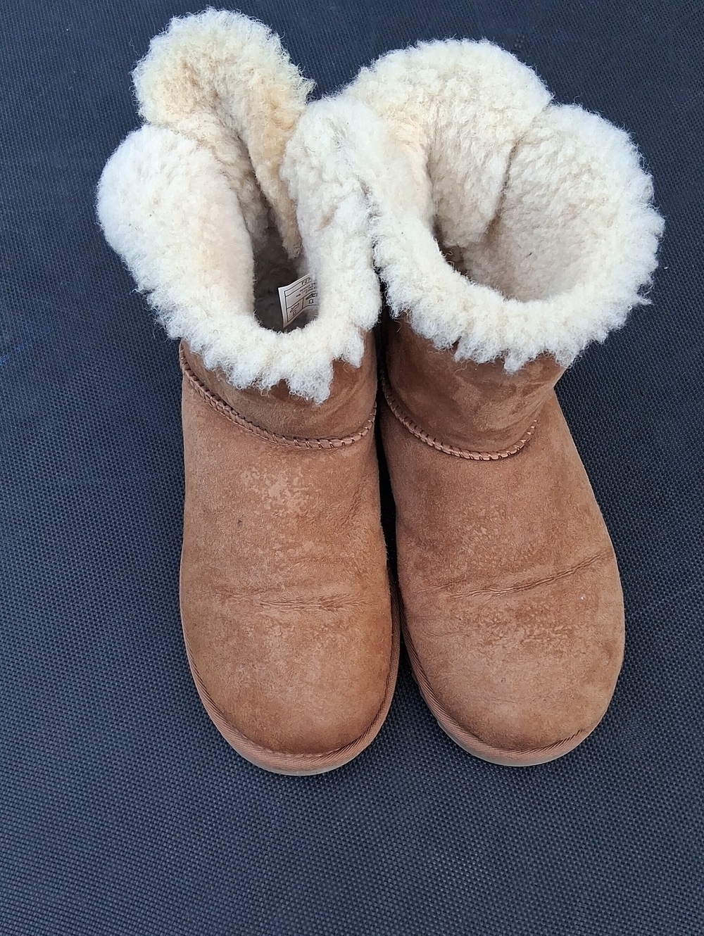 UGG Chestnut Suede Ankle Booties with Cream Shearling Cuff